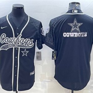 Men Dallas Cowboys Black Reflective Team Big Logo With Patch Cool Base Stitched Baseball Jersey