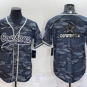 Men Dallas Cowboys Blank Gray Camo Team Big Logo With Patch Cool Base Stitched Baseball Jersey