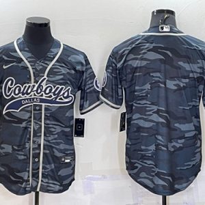 Men Dallas Cowboys Blank Gray Camo With Patch Cool Base Stitched Baseball Jersey