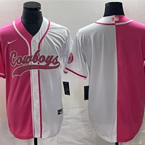 Men Dallas Cowboys Blank Pink/White Split Cool Base Stitched Baseball Jersey