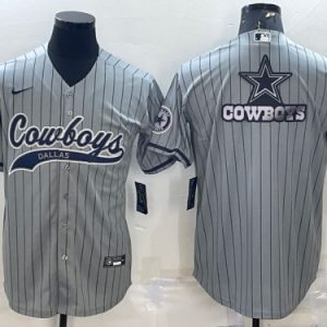 Men Dallas Cowboys Gray Team Big Logo With Patch Cool Base Stitched Baseball Jersey