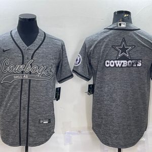 Men Dallas Cowboys Gray Team Big Logo With Patch Cool Base Stitched Baseball Jersey