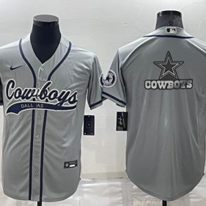 Men Dallas Cowboys Gray Team Big Logo With Patch Cool Base Stitched Baseball Jersey