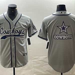 Men Dallas Cowboys Gray Team Big Logo With Patch Cool Base Stitched Baseball Jersey