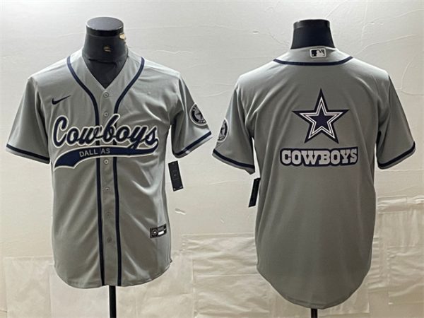 Men Dallas Cowboys Gray Team Big Logo With Patch Cool Base Stitched Baseball Jersey