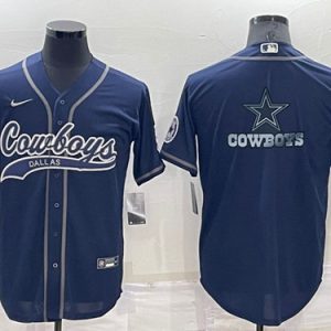 Men Dallas Cowboys Navy Team Big Logo With Patch Cool Base Stitched Baseball Jersey