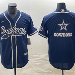 Men Dallas Cowboys Navy Team Big Logo With Patch Cool Base Stitched Baseball Jersey