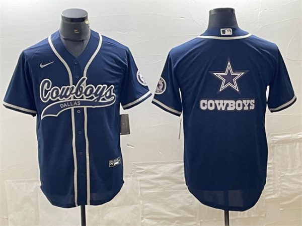 Men Dallas Cowboys Navy Team Big Logo With Patch Cool Base Stitched Baseball Jersey