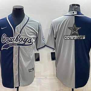 Men Dallas Cowboys Navy/Gray Split Team Big Logo With Patch Cool Base Stitched Baseball Jersey