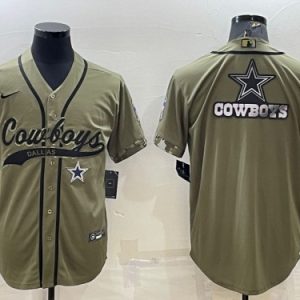 Men Dallas Cowboys Olive Salute To Service Team Big Logo Cool Base Stitched Baseball Jersey