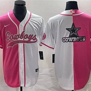 Men Dallas Cowboys Pink/White Split Team Big Logo Cool Base Stitched Baseball Jersey