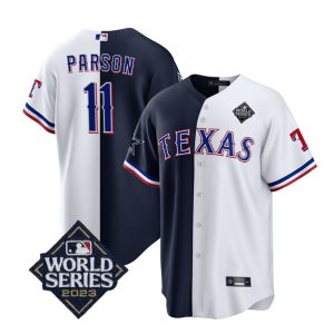 Men Dallas Cowboys & Texas Rangers #11 Micah Parsons Navy/White Splite 2023 World Series Splite Stitched Baseball Jersey