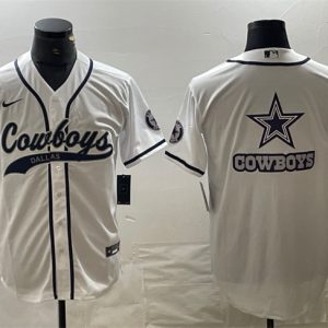 Men Dallas Cowboys White Team Big Logo With Patch Cool Base Stitched Baseball Jersey