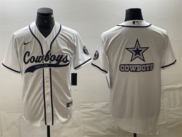 Men Dallas Cowboys White Team Big Logo With Patch Cool Base Stitched Baseball Jersey