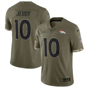 Men Denver Broncos #10 Jerry Jeudy 2022 Olive Salute To Service Limited Stitched Jersey