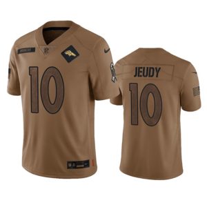 Men Denver Broncos #10 Jerry Jeudy 2023 Brown Salute To Service Limited Football Stitched Jersey