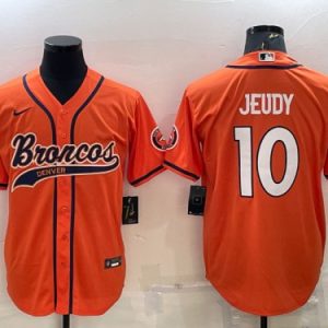 Men Denver Broncos #10 Jerry Jeudy Orange With Patch Cool Base Stitched Baseball Jersey