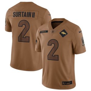 Men Denver Broncos #2 Patrick Surtain II 2023 Brown Salute To Service Limited Football Stitched Jersey