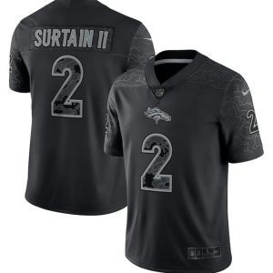 Men Denver Broncos #2 Patrick Surtain II Black Reflective Limited Stitched Football Jersey