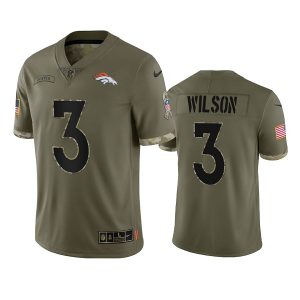 Men Denver Broncos #3 Russell Wilson 2022 Olive Salute To Service Limited Stitched Jersey