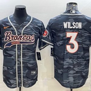 Men Denver Broncos #3 Russell Wilson Gray Camo With Patch Cool Base Stitched Baseball Jersey