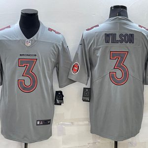 Men Denver Broncos #3 Russell Wilson Gray With Patch Atmosphere Fashion Stitched Jersey