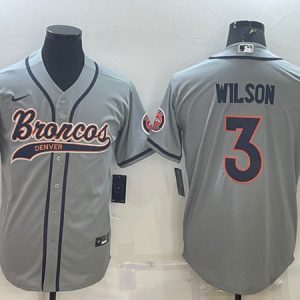 Men Denver Broncos #3 Russell Wilson Gray With Patch Cool Base Stitched Baseball Jersey