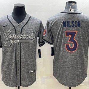 Men Denver Broncos #3 Russell Wilson Gray With Patch Cool Base Stitched Baseball Jersey