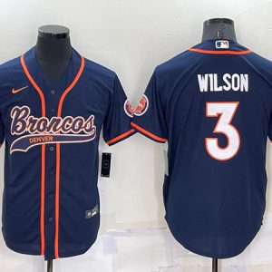 Men Denver Broncos #3 Russell Wilson Navy Cool Base Stitched Baseball Jersey