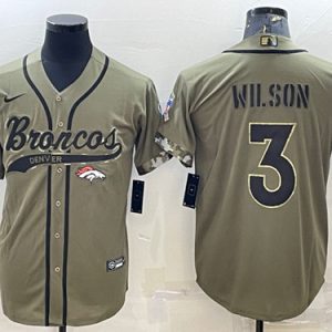 Men Denver Broncos #3 Russell Wilson Olive 2022 Salute to Service Cool Base Stitched Baseball Jersey