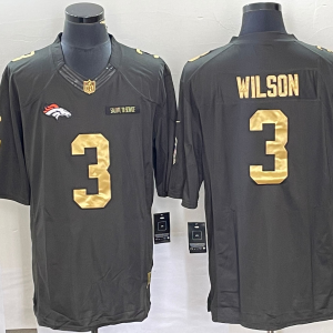 Men Denver Broncos #3 Russell Wilson Olive Gold Stitched Jersey