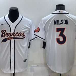 Men Denver Broncos #3 Russell Wilson White Cool Base Stitched Baseball Jersey