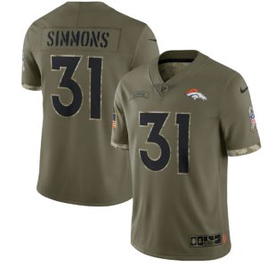 Men Denver Broncos #31 Justin Simmons 2022 Olive Salute To Service Limited Stitched Jersey