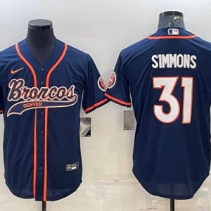 Men Denver Broncos #31 Justin Simmons Navy With Patch Cool Base Stitched Baseball Jersey