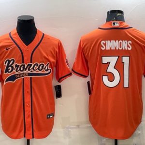 Men Denver Broncos #31 Justin Simmons Orange With Patch Cool Base Stitched Baseball Jersey