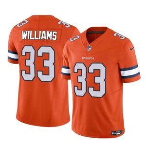 Men Denver Broncos #33 Javonte Williams Orange 2023 F.U.S.E. Vapor Untouchable Football Stitched Jersey