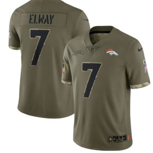 Men Denver Broncos #7 John Elway 2022 Olive Salute To Service Limited Stitched Jersey