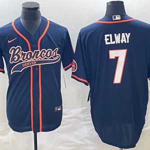 Men Denver Broncos #7 John Elway Navy Cool Base Stitched Baseball Jersey