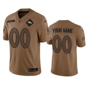 Men Denver Broncos Active Player Custom 2023 Brown Salute To Service Limited Football Stitched Jersey