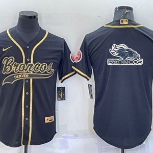 Men Denver Broncos Black Gold Team Big Logo With Patch Cool Base Stitched Baseball Jersey