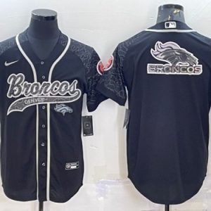 Men Denver Broncos Black Reflective Team Big Logo With Patch Cool Base Stitched Baseball Jersey