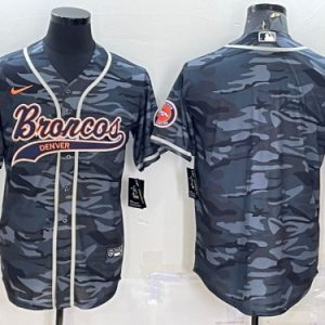 Men Denver Broncos Blank Gray Camo With Patch Cool Base Stitched Baseball Jersey