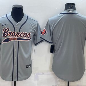 Men Denver Broncos Blank Gray With Patch Cool Base Stitched Baseball Jersey