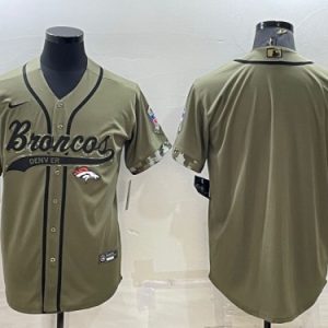 Men Denver Broncos Blank Olive Salute To Service Cool Base Stitched Baseball Jersey