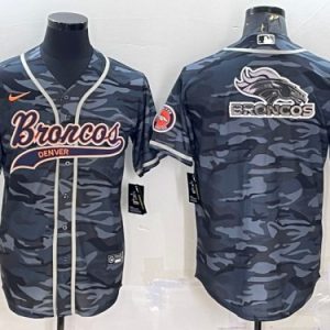 Men Denver Broncos Gray Camo Team Big Logo With Patch Cool Base Stitched Baseball Jersey