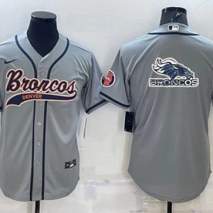 Men Denver Broncos Gray Team Big Logo With Patch Cool Base Stitched Baseball Jersey