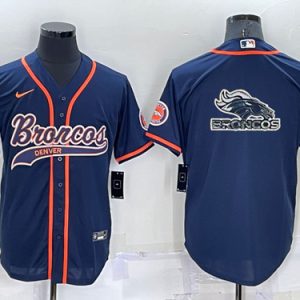 Men Denver Broncos Navy Team Big Logo With Patch Cool Base Stitched Baseball Jersey