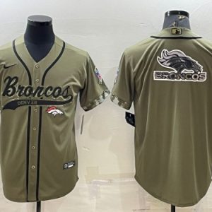 Men Denver Broncos Olive Salute To Service Team Big Logo Cool Base Stitched Baseball Jersey