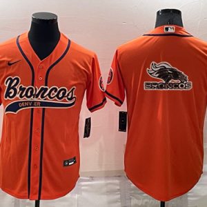 Men Denver Broncos Orange Team Big Logo With Patch Cool Base Stitched Baseball Jersey