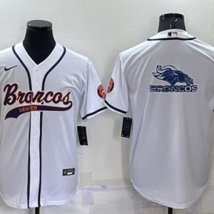 Men Denver Broncos White Team Big Logo With Patch Cool Base Stitched Baseball Jersey